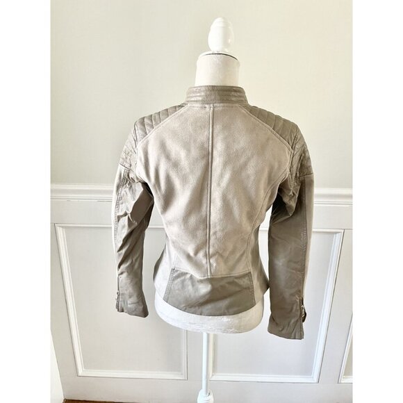 H&M Beige Moto Vegan Suede Leather Jacket With Quilted Shoulders & Asymmetrical - Picture 3 of 3